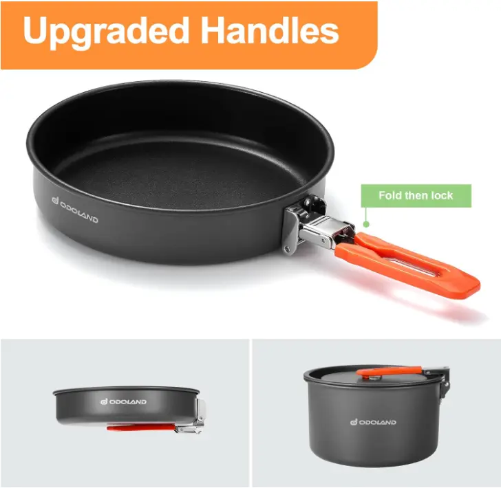 Camping Cookware Mess Kit, Non-Stick Lightweight Camping Pot and Fry Pan Set with Mesh Bag for Backpacking, Outdoor Cooking and Picnic