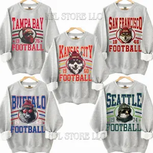 New Retro Style Varsity All Team Football Animal Crewneck Sweatshirt - Sport Grey Color, Long Sleeve, Medium Clothing Length - Spirit Animal Football, Sports Hometown, Menswear, All Sizes DI0