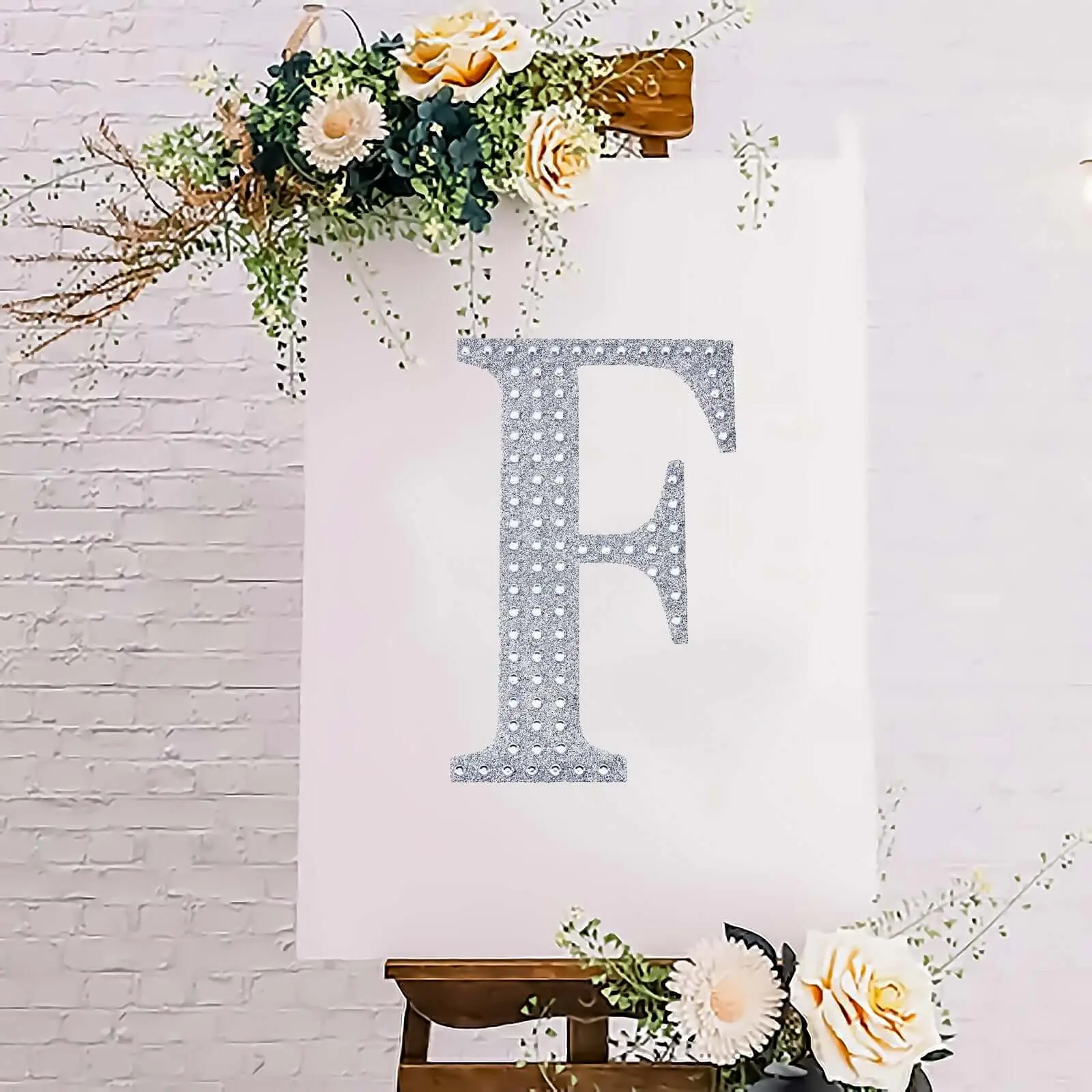 8-in Silver Sparkly Glitter Rhinestone Alphabet "F" Aesthetic Stickers - Unisex Adhesive Die-Cut Decals for Crafting, Baby Shower (Toys & Hobbies, DIY Scrapbooking & Stamping)