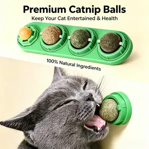 4 in 1 Cat Snack Ball Toy, Natural Gall Fruit, Catnip, Silvervine & Nutritional Cat Sugar Lick Balls, Edible Herbal Cat Chew Toy for Hairball Relief Oral Care Stress Relief, Non-Toxic Safe Kitty Enrichment Toy to Boost Appetite & Calm Anxious Indoor Cats