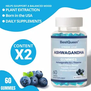 BestQueen Blueberries Soothe Emotions Gummies 60 Vegan Non-GMO Gluten-Free Daily Supplements with Vitamin C D Ashwagandha Pectin for Stress Relief Calmness Dietary Fitness Healthcare