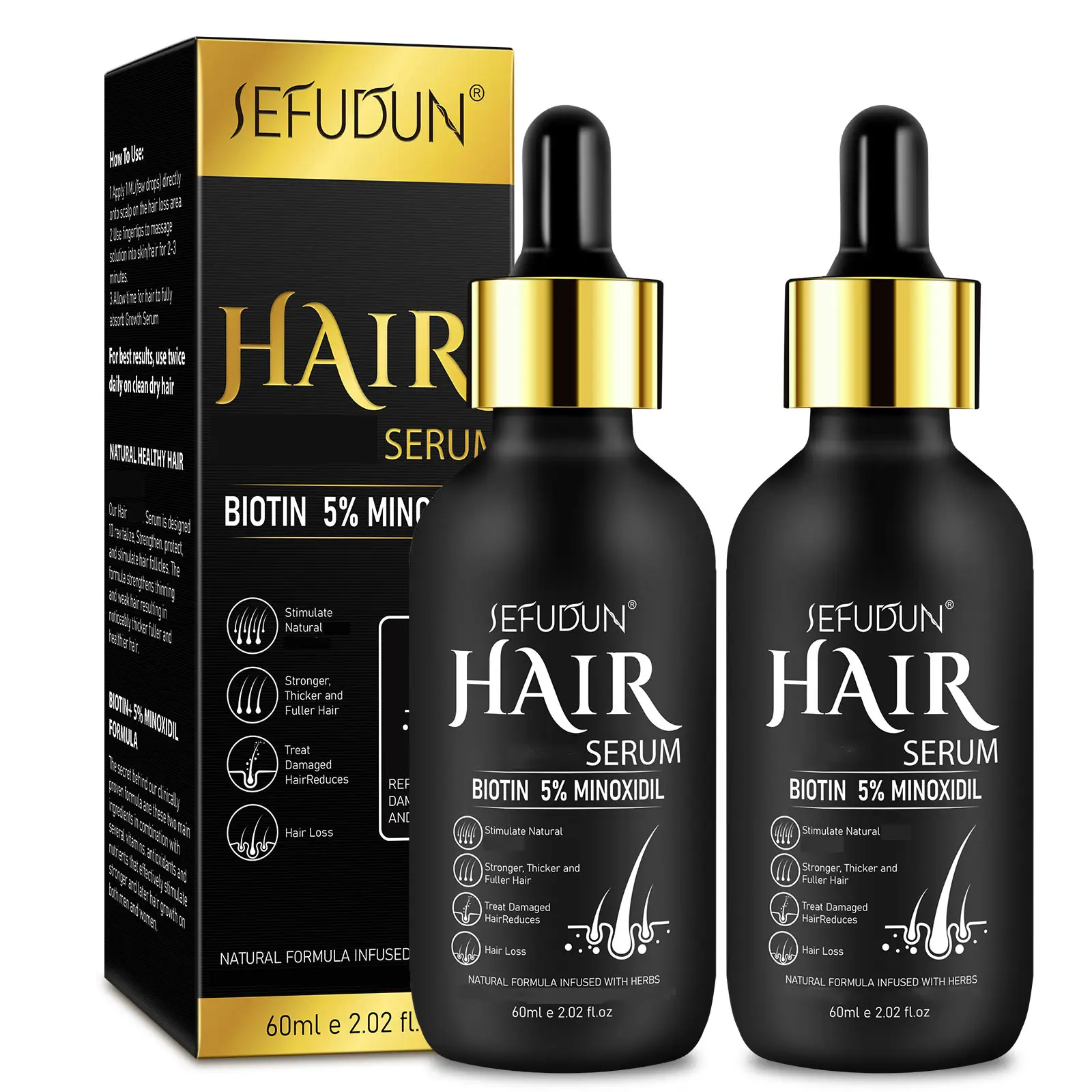 SEFUDUN 5% Minoxidil Hair Oil - For Men & Women Thinning Hair Treatment 2oz - Scalp Serum For Fuller Healthier Hair