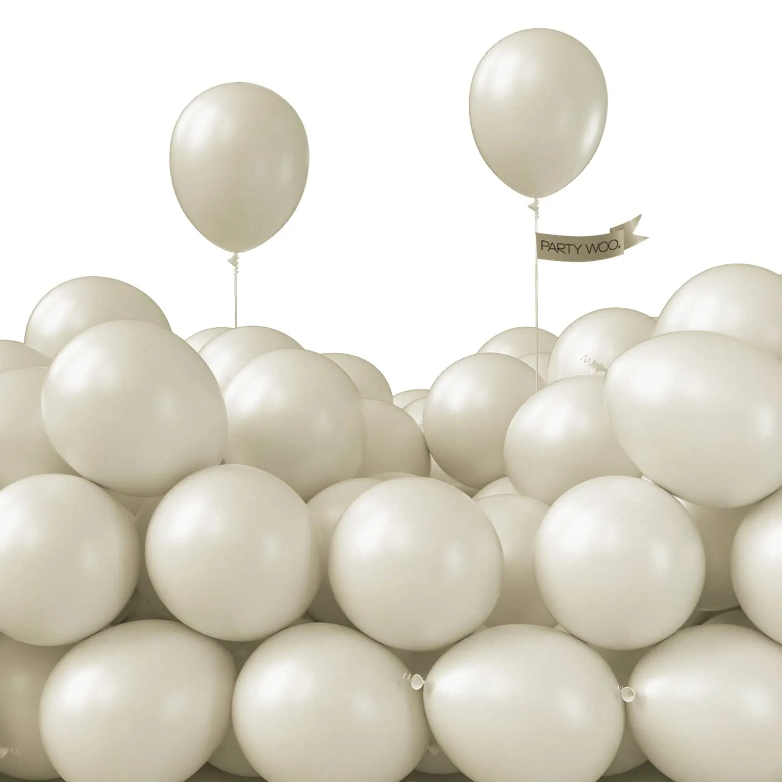 PartyWoo 50 Pcs 5-Inch Round Matte Latex Balloons, Beige/Cream/Ivory Float Decorative Balloons - Prep 1-2 Hours Before Event - for Wedding, Birthday Party Decorations White-F12