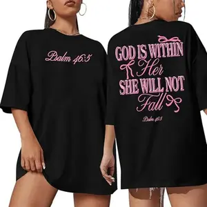 Oversized Christian Shirts for Women God is Within Her T Shirt Jesus Religious Gift Tee Bible Verse Inspirational TopsClothes suitable for Valentine's Day