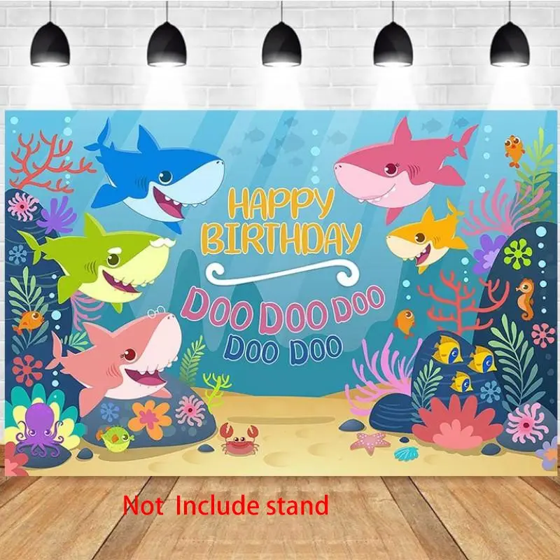 Photography Background Shark Elements Happy Birthday Childlike Scene Children's Birthday Party Photo Studio Backdrop Decor Photo Booth Backdrop Birthday Party Decoration