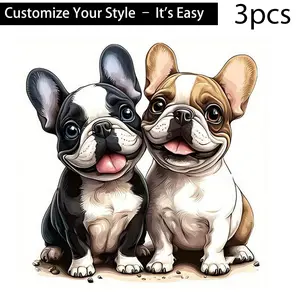 3pcs French Bulldog Heat Transfer Stickers, HD Durable Plastic DIY Iron-On Patches for T-Shirts, Pillows, Backpacks, Pants, Sofa Covers - Waterproof, Fade-Resistant, Washable, Multi-Color