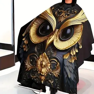 Baroque Owl Fashion Barber Cape - Black & Gold Salon Apron with Non-Slip Design for Premium Hair Styling, Professional Hairdressing Cape