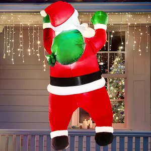 5.5 FT Tall Christmas Inflatables Outdoor Decorations Hanging Santa with Gift Bag, Christmas Blow Up Climbing Santa Yard Decoration with Build-in LED for Xmas Party, Garden, Lawn Decor