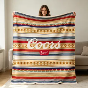 Rocky Plush Fleece Flannel Throw Blanket, Coors Banquet x Slowtide Exclusive Fan Merch, Lightweight Gentle Live-Feel Fabric, Micro Crochet Granny Square-Inspired Print, Perfect Gift for Sofa Bed Use