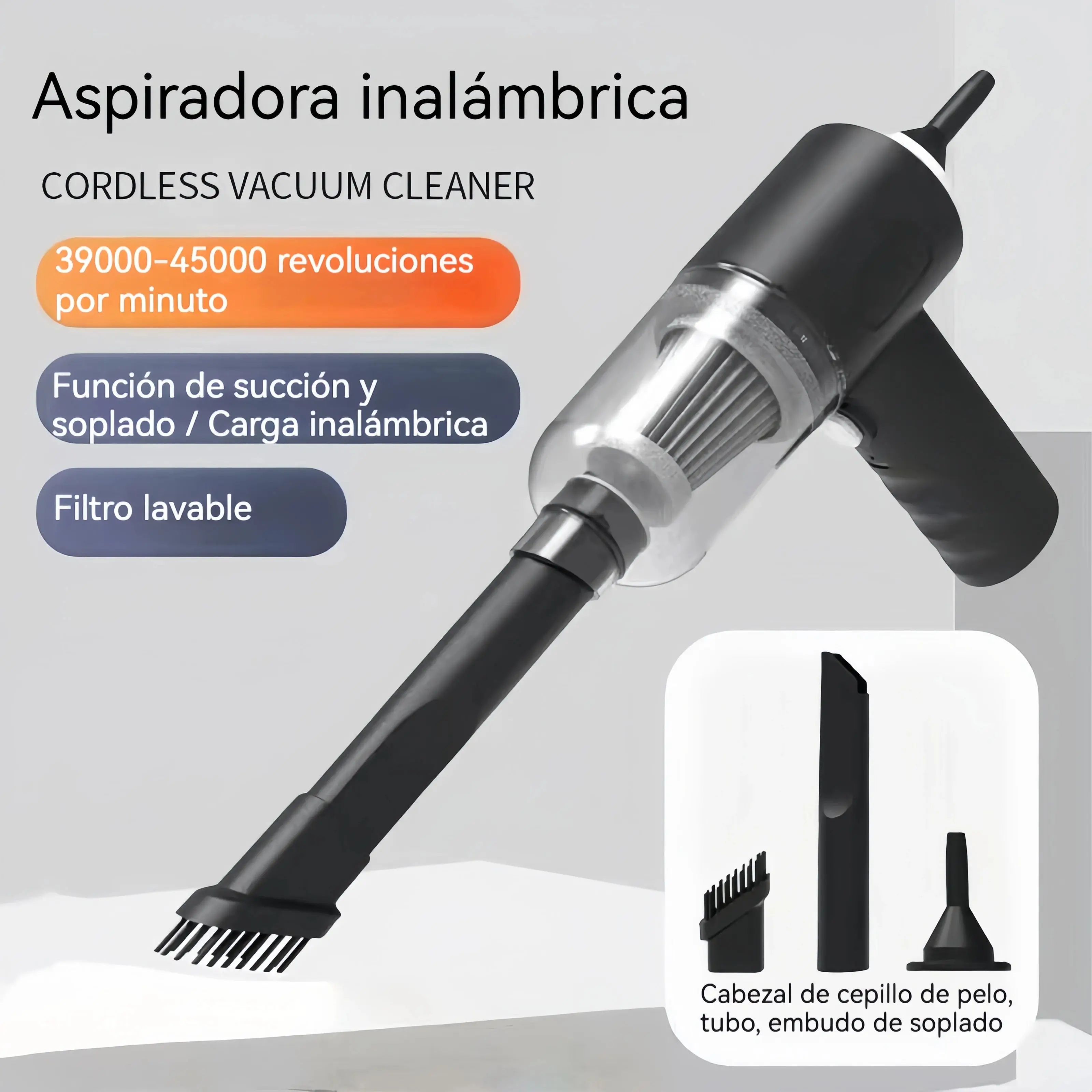 Mini Handheld Car Vacuum Cleaner, Wireless Charging, High Power, Dual Suction & Blower for Car Interior Cleaning