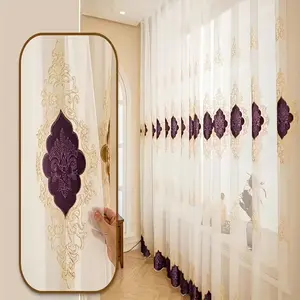 1pc Luxury High-End Embroidered Window Curtain, Home Decoration Curtain, Velvet Fabric European Style Drapes, Home Decor for Bedroom Living Room