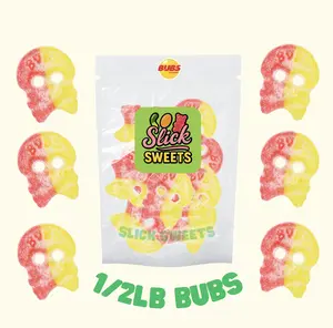 Bubs 1/2lb Authentic Sour Skulls Swedish Foamy Soft Candy Skulls Ovals Classic Nostalgic Treats Sweet Delight Banana Sour Raspberry Lemonade Flavor