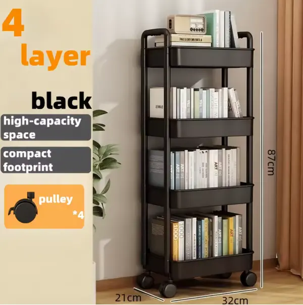 4-Tier Heavy Duty Rolling Storage Cart - Multi-functional Floor-Standing Trolley for Kitchen, Bathroom, Nursery, Bedroom, Thic