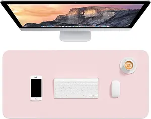 Hsurbtra Desk Pad, 30" X 14" PU Leather Desk Mat, XL Extended Mouse Pad, Waterproof Desktop Blotter Protector, Non-Slip Ultra Thin Large Laptop Keyboard Writing Mat for Office Home, Pink