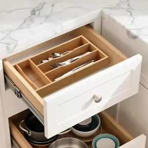 Small Silverware Organizer, Bamboo Kitchen Drawer Cutlery Organizer, Utensil Holder, Flatware Organizer Tray (14.2"X6.7"X1.6") Bayting