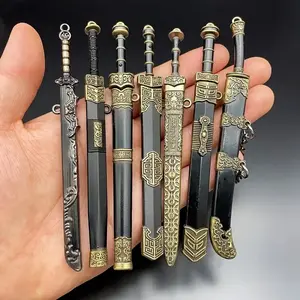 7pcs Miniature Metal Swords Set, Ancient-Inspired Toy Pendant Collection, Military Theme, Durable Metal Construction, Ideal Gift For Game & Anime Enthusiasts, Ages 14+ (Sheath Included, No Display)