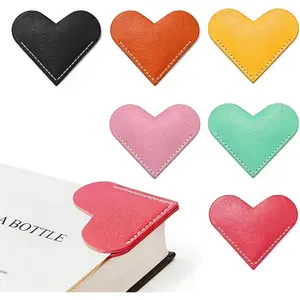 Leather Heart Bookmarks,  6 count Cute Corner Page Book Marks for Reading Women, Book Lovers Teachers Students, Cute  Reading Gifts(Love A-6pcs)