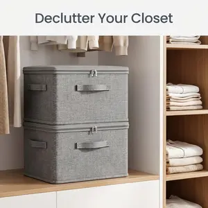 Foldable Closet Storage Box with Lid - Stackable Bins for Blankets, Comforters, Seasonal Clothing, Bedroom Closet Organization, Moisture-Proof Bag with Strong Handle