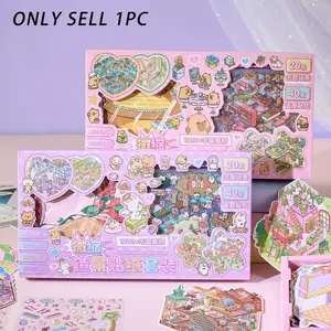 20 Scenes in 1 Box Stickers Kit Decal Sticker Landscape Sticker Collection Box Mini Scene Collection DIY Cartoon Landscape Sticker Sticker Packs for Kid Child Festival Birthday Present Gifts