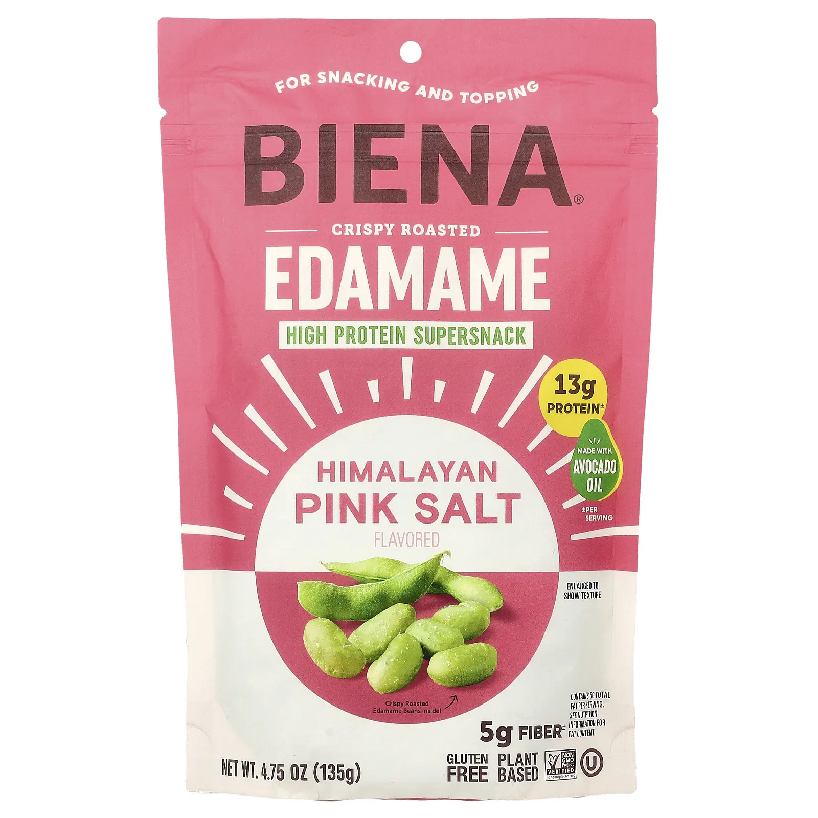 BIENA Crispy Roasted Edamame, Himalayan Pink Salt, 4.75 oz (135 g)