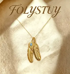 [15mm with 12mm feather pendent buy 1 get 5]FOLYSTUY(YNK05) Feather Pendant - Elegant Design for Versatile Wear with Unique Feather Accents