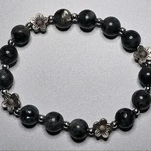 Natural Larvikite Crystal Bead Bracelet 8mm 7"