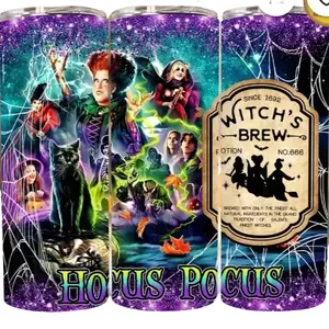 Hocus Pocus 20oz Stainless Steel Tumbler Double Wall Insulated Halloween Portable Drinkware Flasks with Witch's Hat & Broomstick Lid Bottled Stylish Mug