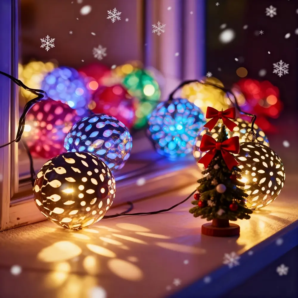 30-LED Solar Outdoor Fairy Lights - Plastic Moroccan Spherical 4-Color Changing Globes, 8 Modes, IPX4 Water Resistant, Auto On/Off, 50000H Lifespan, Stake Included, 8-10H Per Charge, Eco-Friendly Night Light for Party, Holiday