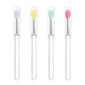 Silicone Lip Brushes with Transparent Handles and Caps. Perfect Tools for Applying Cream Lip Mask, Eyeshadow, and Lipstick