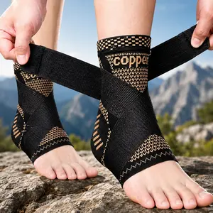 Adjustable Copper Compression Ankle Support Brace for Running, Training and Daily Recovery, Breathable Sleeve With Stable Comfort Fit
