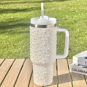 BSBH 40oz Stainless Steel Insulated Travel Mugs Peal Bling Tumbler Car Water Bottle