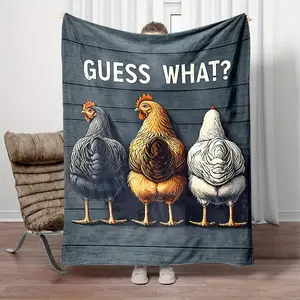 Soft Funny Throw Blanket Contemporary Reversible Flannel Fleece Throw Blanket - Cartoon Chicken Backside Guessing Game Print, Digital Print, All-Season Cozy Office Nap & Home Blanket, Gift for Family and Friends