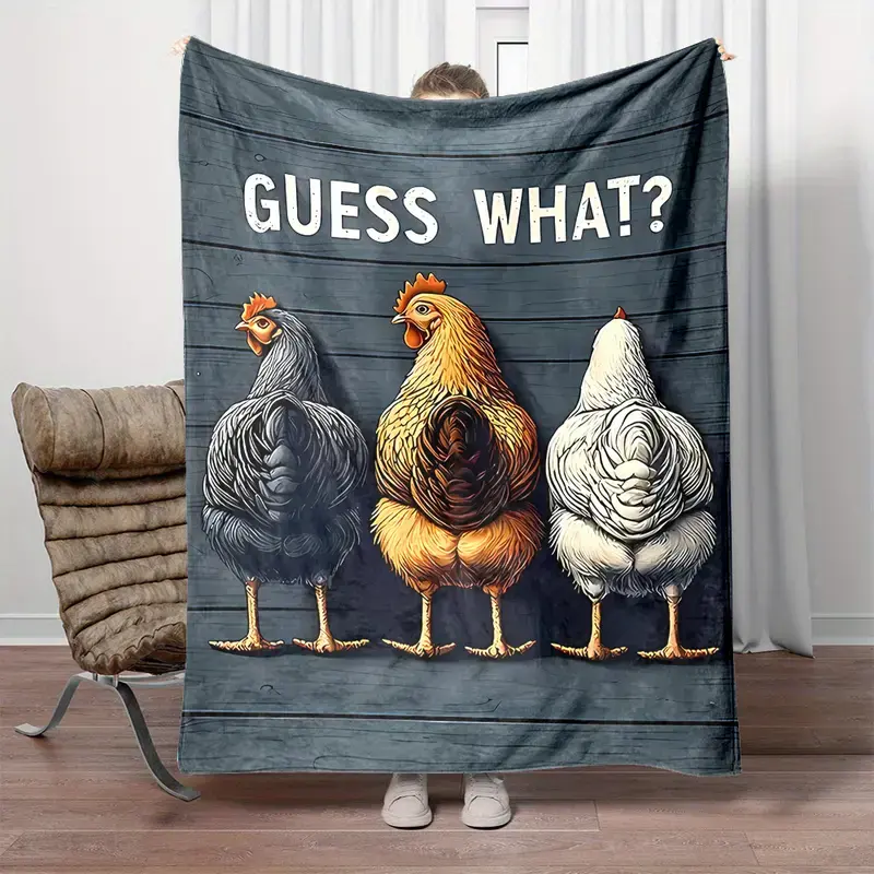 Chicken-Themed Graphic Print Flannel Blanket - "Guess What 3 Chicken Rear" Farm Humor Dark Wood Grain, Soft Plush Warm Couch/Bedroom Throw, Cozy All-Season Decorative Gift for Farm Lovers, Graphic Print Blankets, Chicken-Themed Blankets