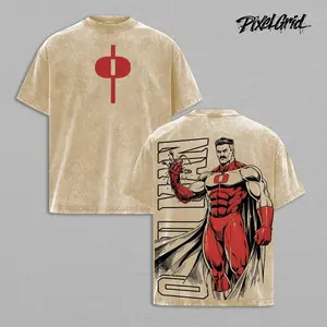 Omni-Man - Invincible Graphic Tees Vintage Washed Oversized Heavyweight T-Shirt, Anime Comic Streetwear Shirt, Blood Power Back Print, Heavy Cotton Unisex, Gym Pump Cover Anime Gamer Outfit, Gift For Invincible Fans, Menswear
