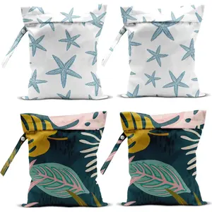 4 Pack Wet Bag for Swimsuit, Beach Travel Essentials Wet Dry Bag, for Sunscreen Toiletry Dirty Clothes Yoga Gym Diaper, Friend Summer Beach Vacation Gifts.Starfish, Palm leaves