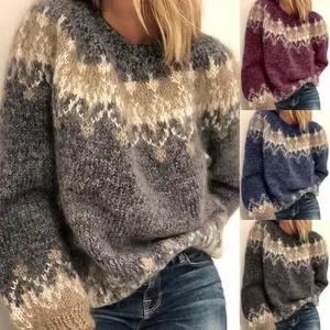 New women's autumn and winter casual loose mohair coarse knitted jacquard women's sweater