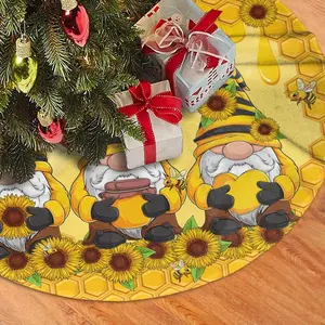 Sunflower Gnomes Christmas Tree Skirt Bee Funny Tree Mat for Farmhouse Xmas Holiday Party Decorations Indoor Outdoor 36 Inch
