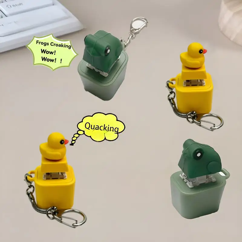 Spinning Quack Duck Keychain & Frog Croaking Realistic Sound Fidget Toy with Lights Durable ABS Plastic Construction for Adults Kids Focus Relaxation
