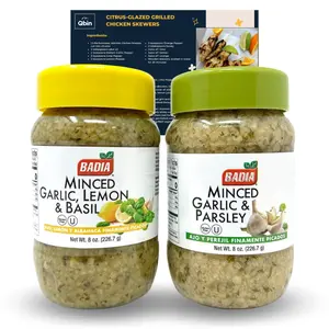 Badia Gourmet Minced Garlic Duo - Lemon & Basil and Garlic & Parsley, 8 oz Jars  Pack of 2 Flavor Taffy