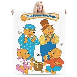 Berenstain Bears Cartoon Theme Print Super Soft Flannel Blanket - Suitable for Living Room, Office and Travel Sofa in All Seasons