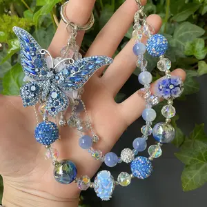 New style "rich lady" butterfly phone chain, handmade beaded bag pendant, fashionable and light luxury blind box accessory