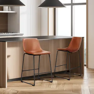 Armless Counter Height Barstools Set, Waterproof Faux Leather Barstools with Metal Frame Legs and Footrest, Modern Dining Chairs for Kitchen Island