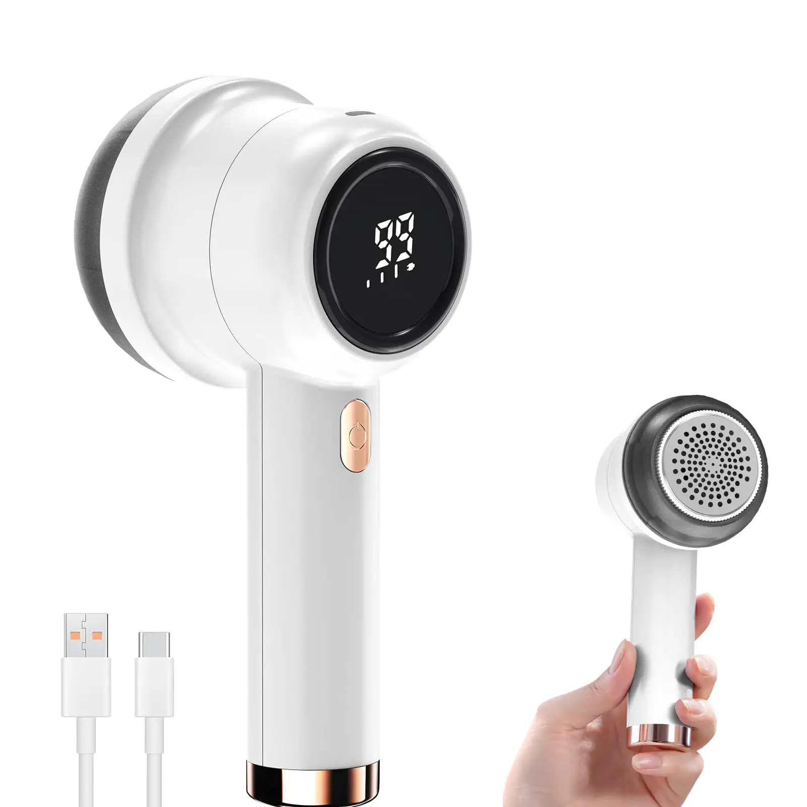 Fabric Shaver, Lint Remover Wireless Rechargeable 6-Leaf Blades 3-Speed LED Display Electric Lint Shaver Portable for Clothes Furniture Sweater Curtai