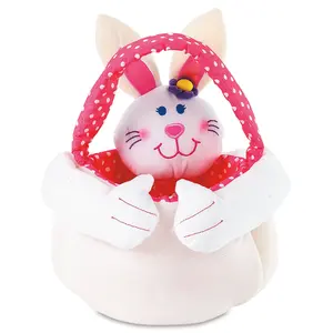 Lillian Vernon Plush Girl Pink Easter Bunny Basket Tote - Reusable Soft Stuffed Animal Baskets for Young Boys & Girls, Unique Kid & Toddler Gifts, 14” Tall Fluffy