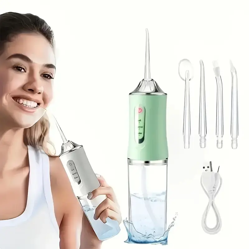 Portable Electric Oral Irrigator, USB Rechargeable Oral Irrigator with Nozzles, Water Flosser Cordless, Deep Cleaning Tooth Instrument for Home & Travel, Dental Floss