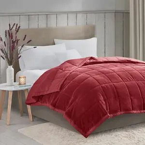 Madison Park MP51-8138 90 x 90 x 0.25 in. Coleman Reversible HeiQ Smart Temperature Down Alternative Blanket, Burgundy - Full & Queen Size