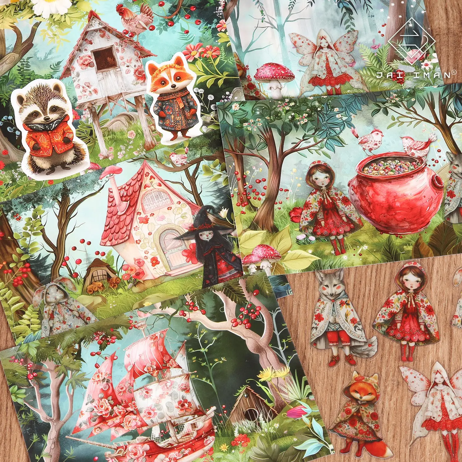 JAIIMAN 18sheets(66stickers)Art Paper and PET Colorful Jungle Doll Self-adhesive Scrapbook Sticker Pack, Scenes Stickers, Unique, DIY Scrapbook Decals, for Scrapbooking Supplies, Collage Decoration, Stationery Lovers, Card Decoration