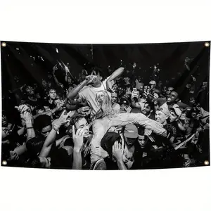 Playb-Oi Rapper Carti Flag Measuring 36.0X 60.0inch, Featuring a Humorous Meme Design with a Lively Concert Scene. Made from Durable Polyester, It Includes Easy-To-Hang Eyelets Suitable for Both Indoor And Outdoor Use Home Decor Gifts Outdoor Gatherings
