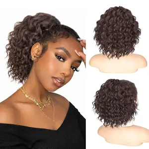 Ponytail Extension 8 Inch Short Wavy Curly Ponytails Drawstring Ponytail for Black Women Dark Brown Pony Tails Hair Extensions Synthetic Hairpiece for Daily Use