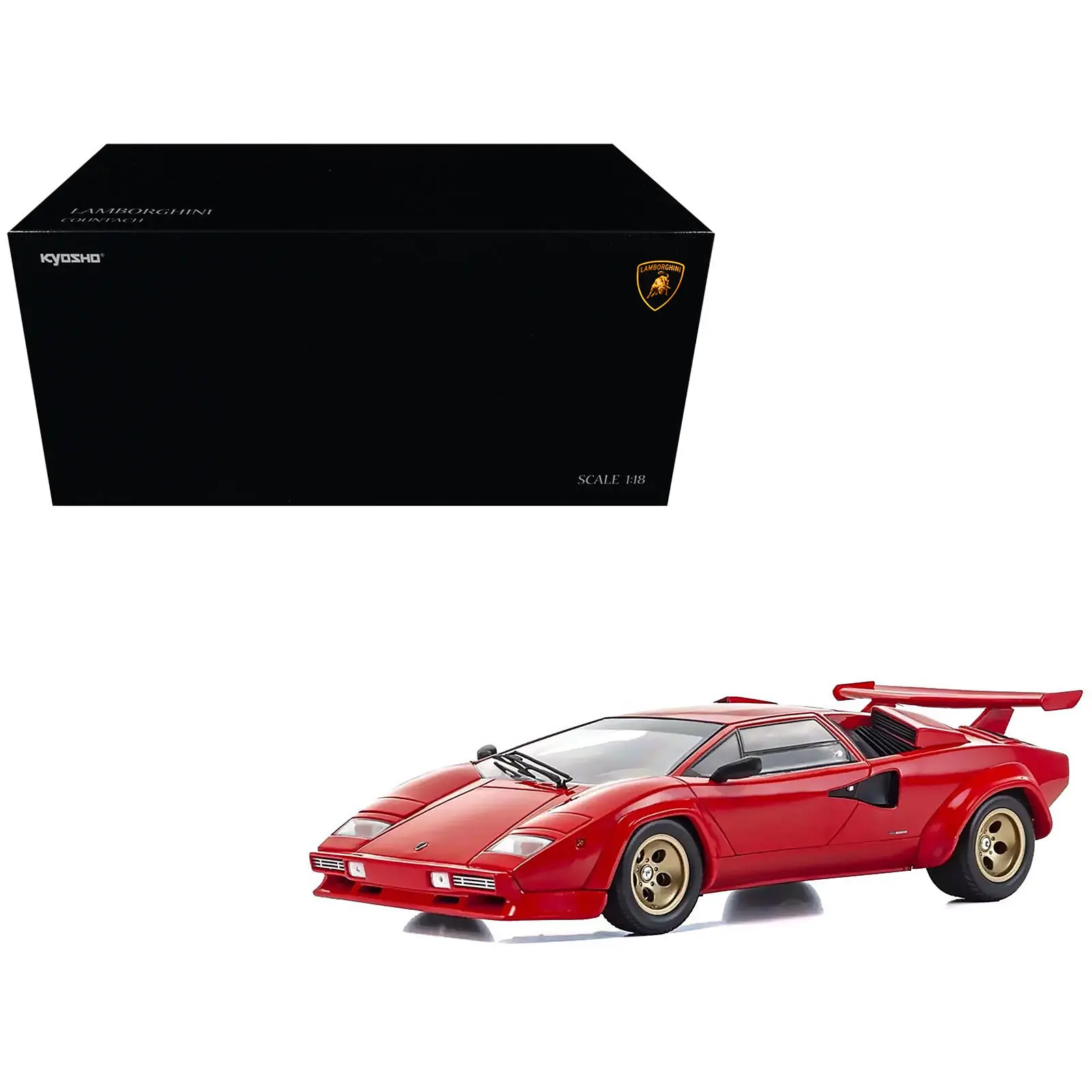 Lamborghini Countach LP 5000 Quattrovalvole Red with Gold Wheels 1/18 Diecast Model Car by Kyosho